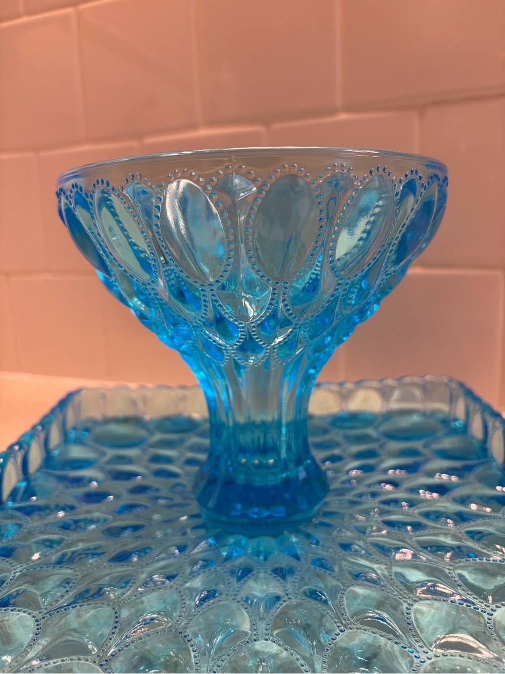 Vintage Fenton Blue Glass Compote & Tray
Set - Picture 10 of 13